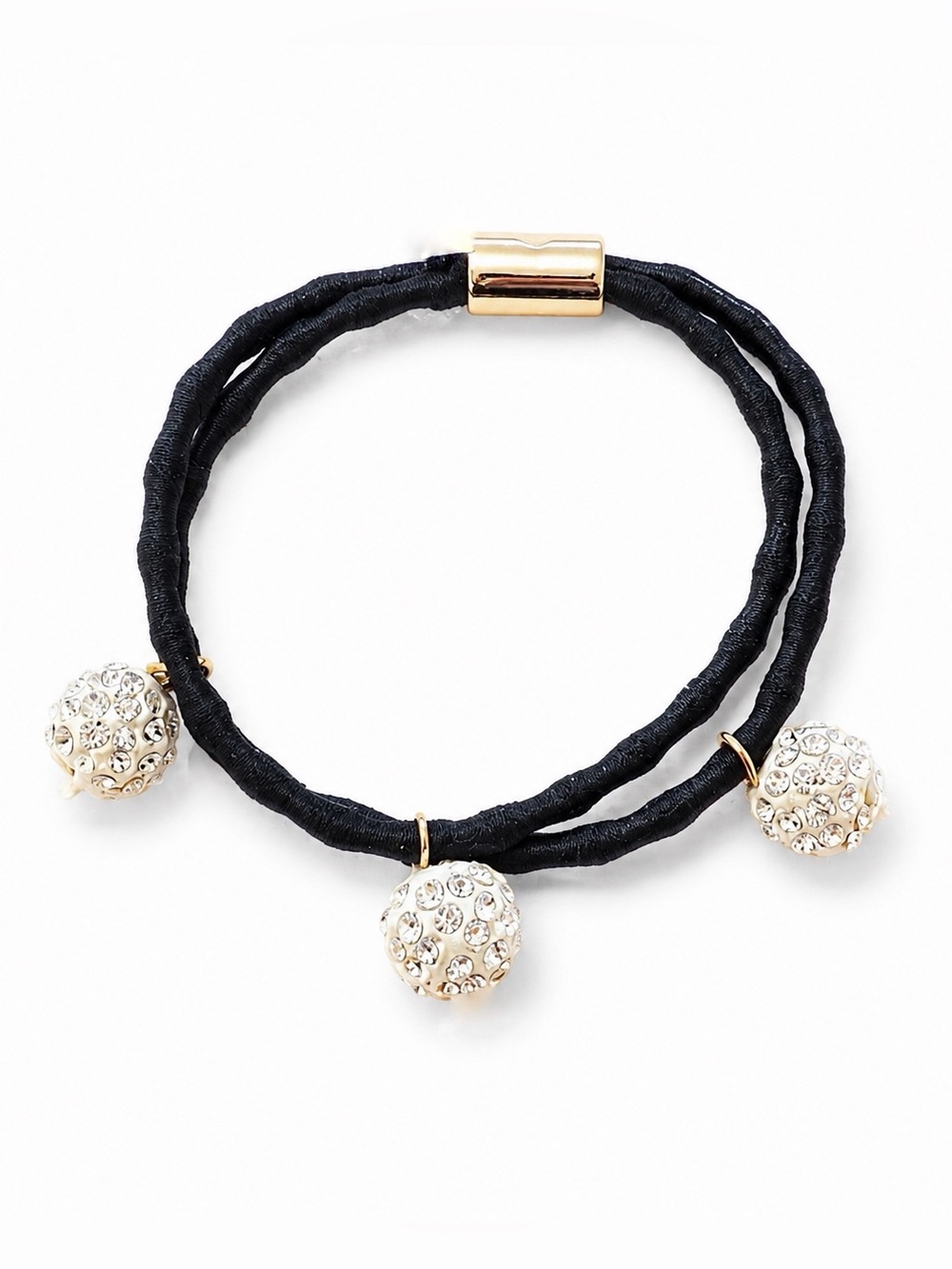 Black Double Strand Twisted Elastic & Allover Rhinestone Bead Scrunchie Hair Tie